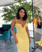Yellow Mermaid Spaghetti Straps Sweetheart Backless Long Prom Dresses, FC6228