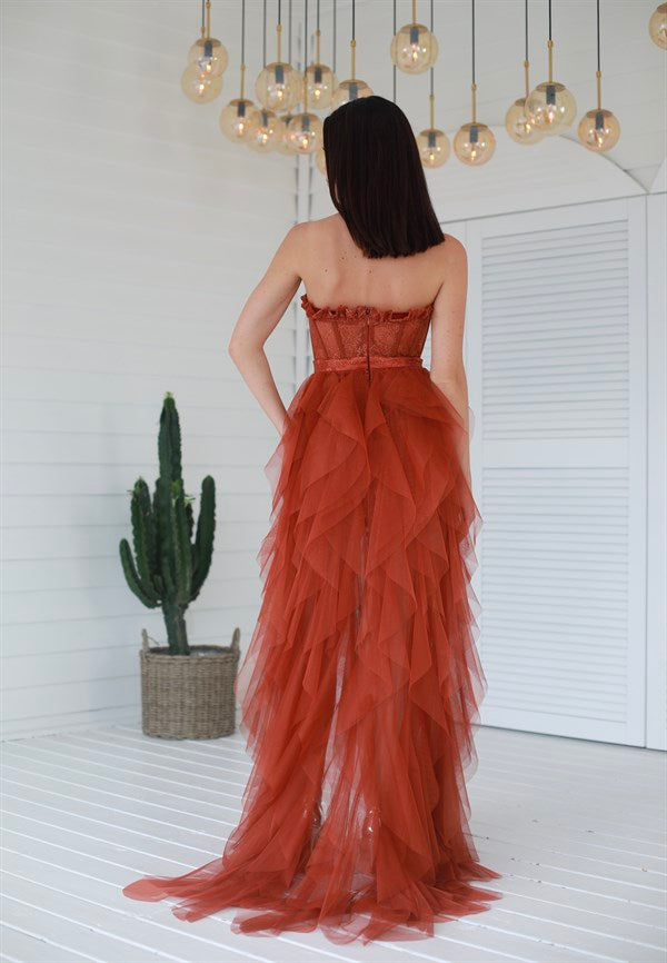 Wedding Burnt Orange Formal Dress Stunning A-line Sweetheart Tulle Slit Backless Lace Prom Dresses, FC62 Wedding Burnt Orange Formal Dress Stunning A-line Sweetheart Tulle Slit Backless Lace Prom Dresses, FC62
