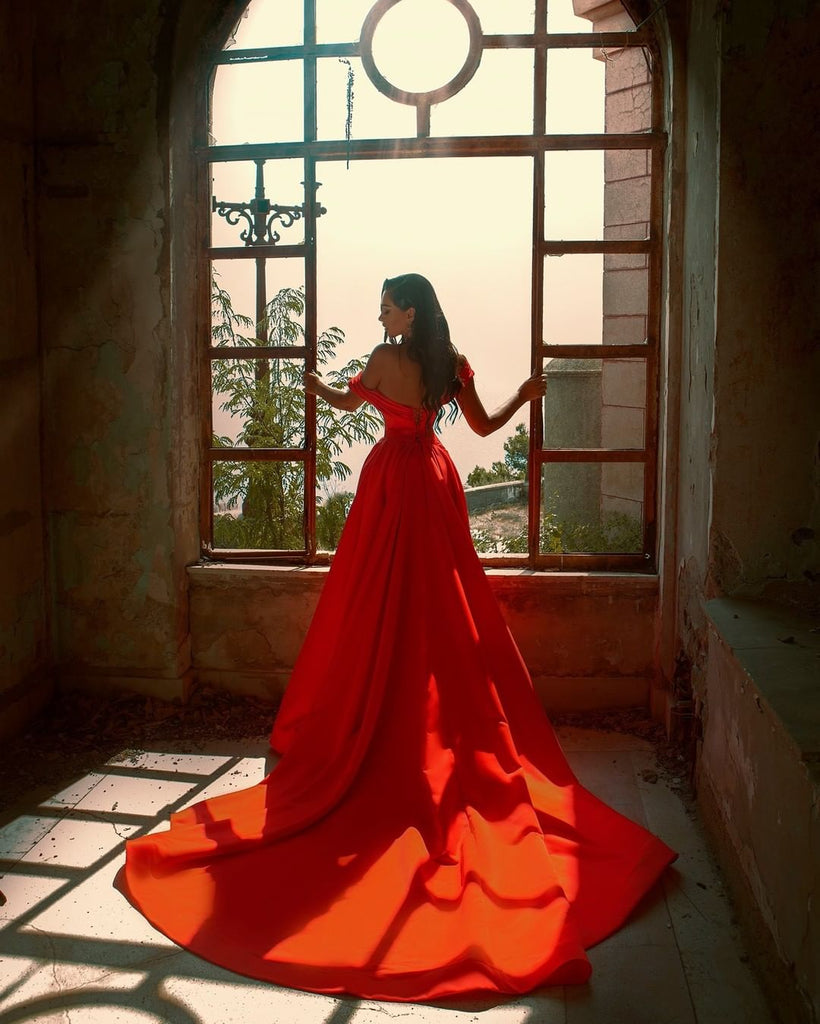 Burgundy Tulle Lace Off Shoulder Tulle Long Prom Dress Evening Dress –  shopluu