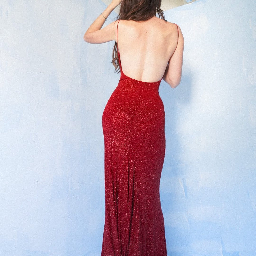 Red Spaghetti Straps Backless Mermaid Sexy Long Prom Dresses, FC7026