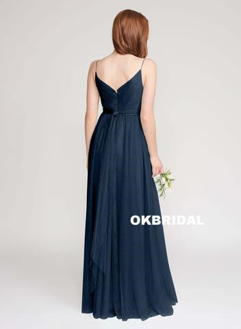 Long Tulle A-Line Bridesmaid Dresses, V-Neck Backless Bridesmaid Dresses, KX919