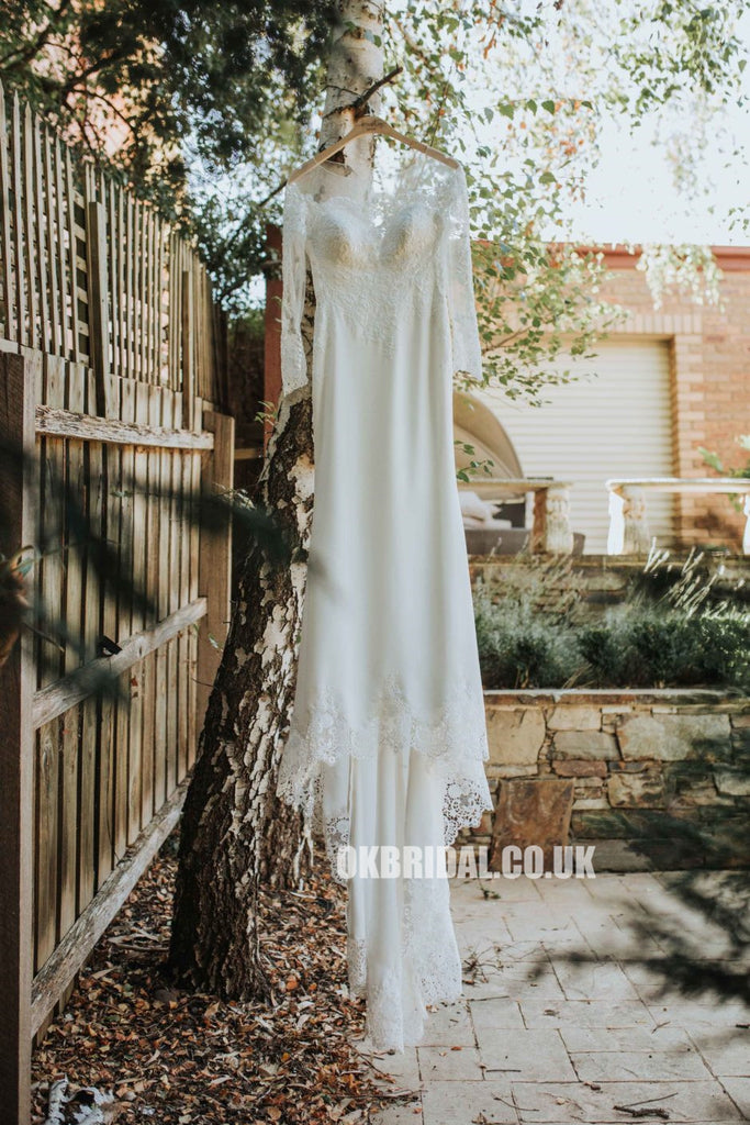 Honest Long Sleeve Mermaid Lace Charming Long Wedding Dress, FC1768
