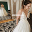 Elegant A-Line Chiffon Wedding Dress, Lace Top Backless V-Neck Bridal Dress, Tulle, LB0857