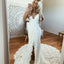 Spaghetti Straps Lace V-Neck Wedding Dress, Sexy Mermaid Slit Backless Wedding Dress, LB0868