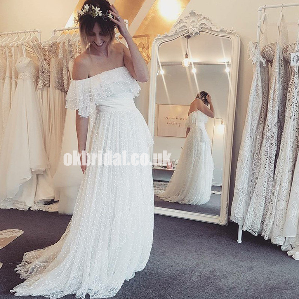 Charming One Shoulder Lace Backless A-Line Wedding Dress, LB0933
