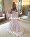 Short Sleeve Elegant Lace A-Line Wedding Dresses with Detachable Satin Skirt, KX1347