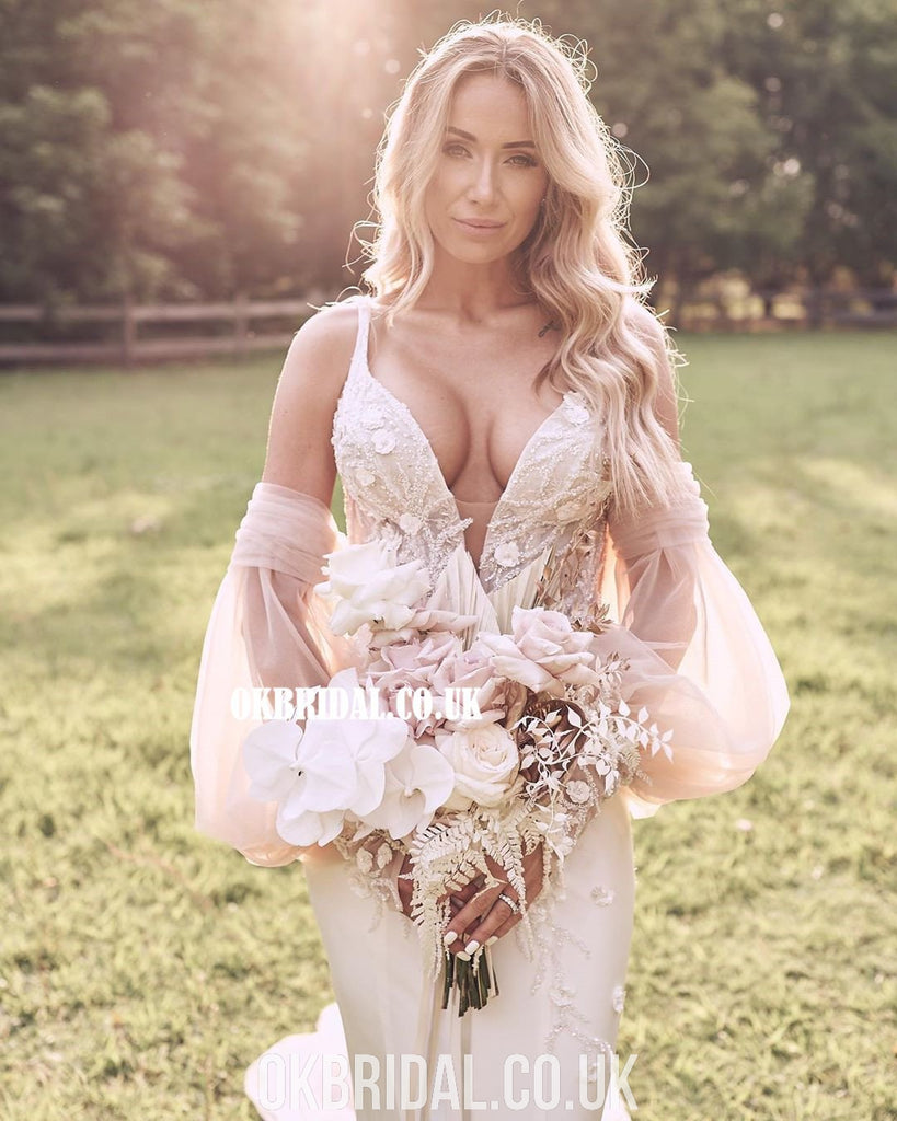 Stunning Mermaid Lace Backless Spaghetti Straps Wedding Dresses