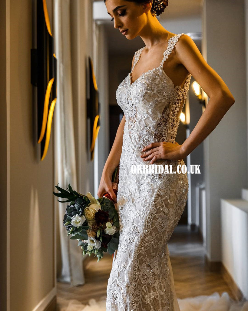 Popular Lace Mermaid Sexy Backless Wedding Dresses, FC4964