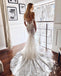 Stunning Off Shoulder Lace Mermaid Sweetheart Backless Wedding Dresses, FC5864