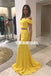 Yellow Mermaid Cheap Prom Dresses, Off Shoulder Two Pieces Prom Dresses, KX839